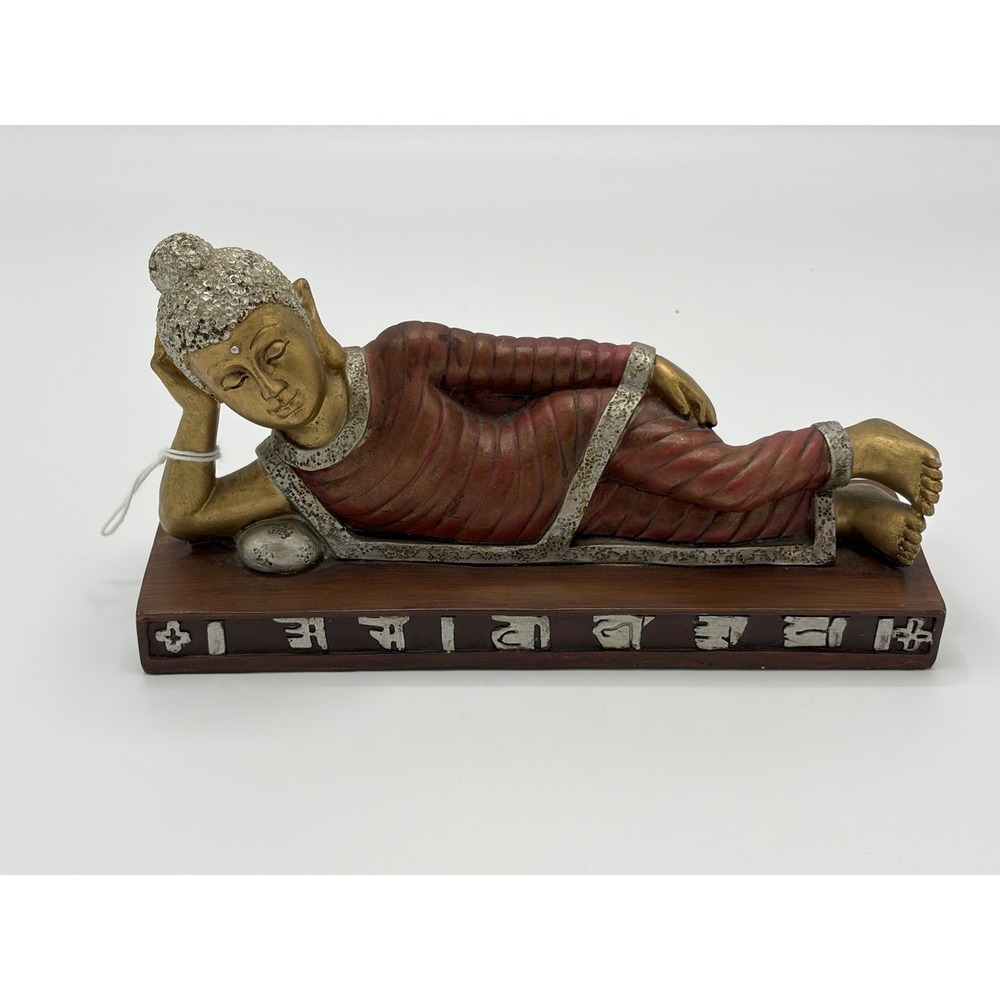 Reclining Buddha Statue Art, Resin Plastic Painted, Very‎ Ornate 8" X 4" X 2.5"